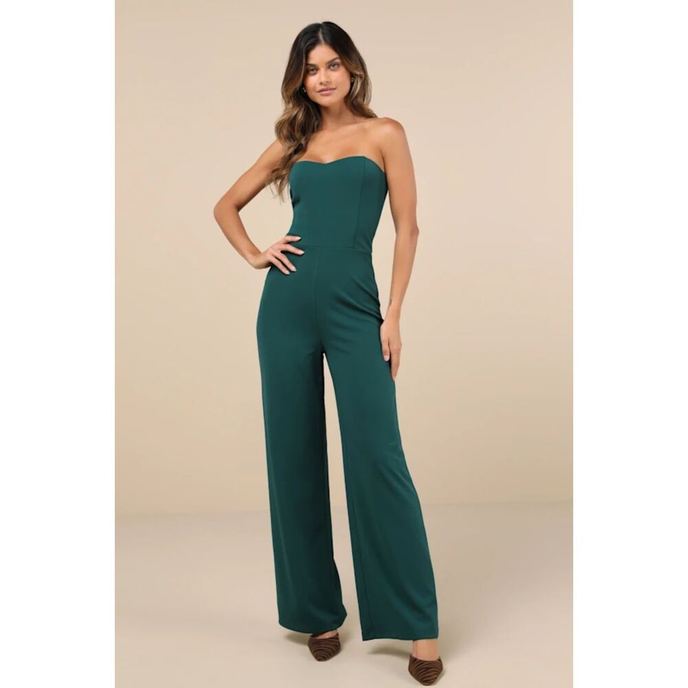 Edith Hunter Green Strapless Wide-Leg Jumpsuit